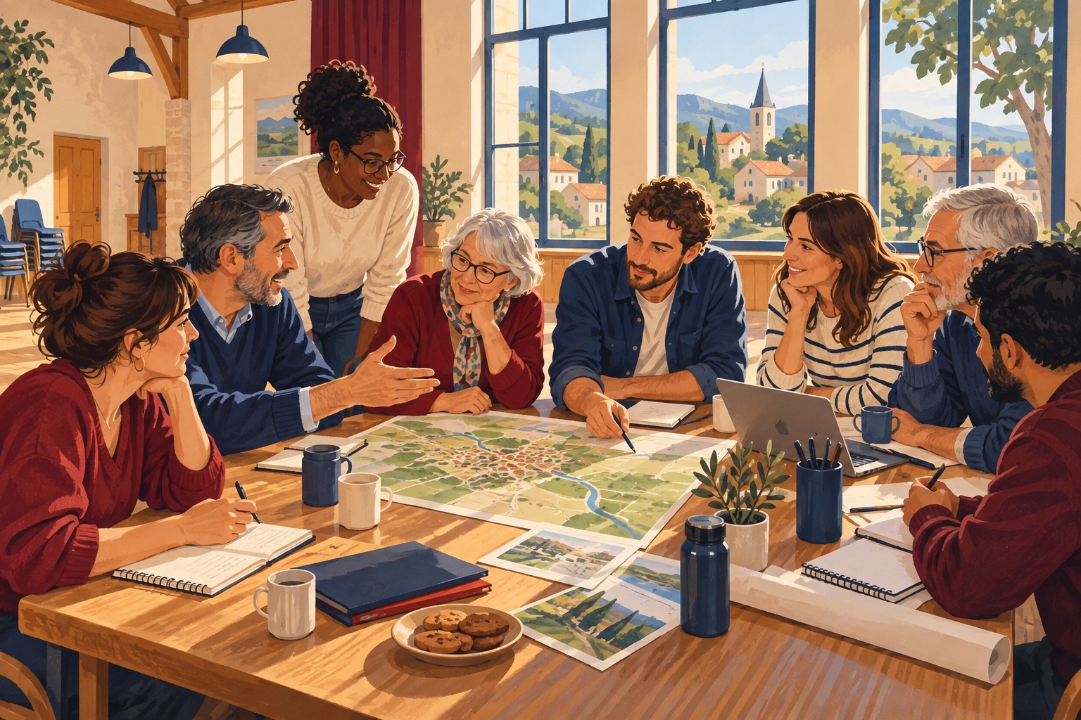 Illustration d’un groupe local réuni autour d’une carte