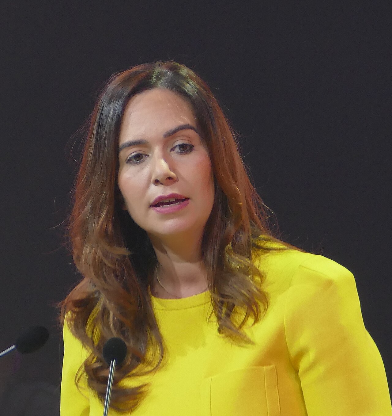Sarah Knafo lors d'un meeting à Paris en mars 2026