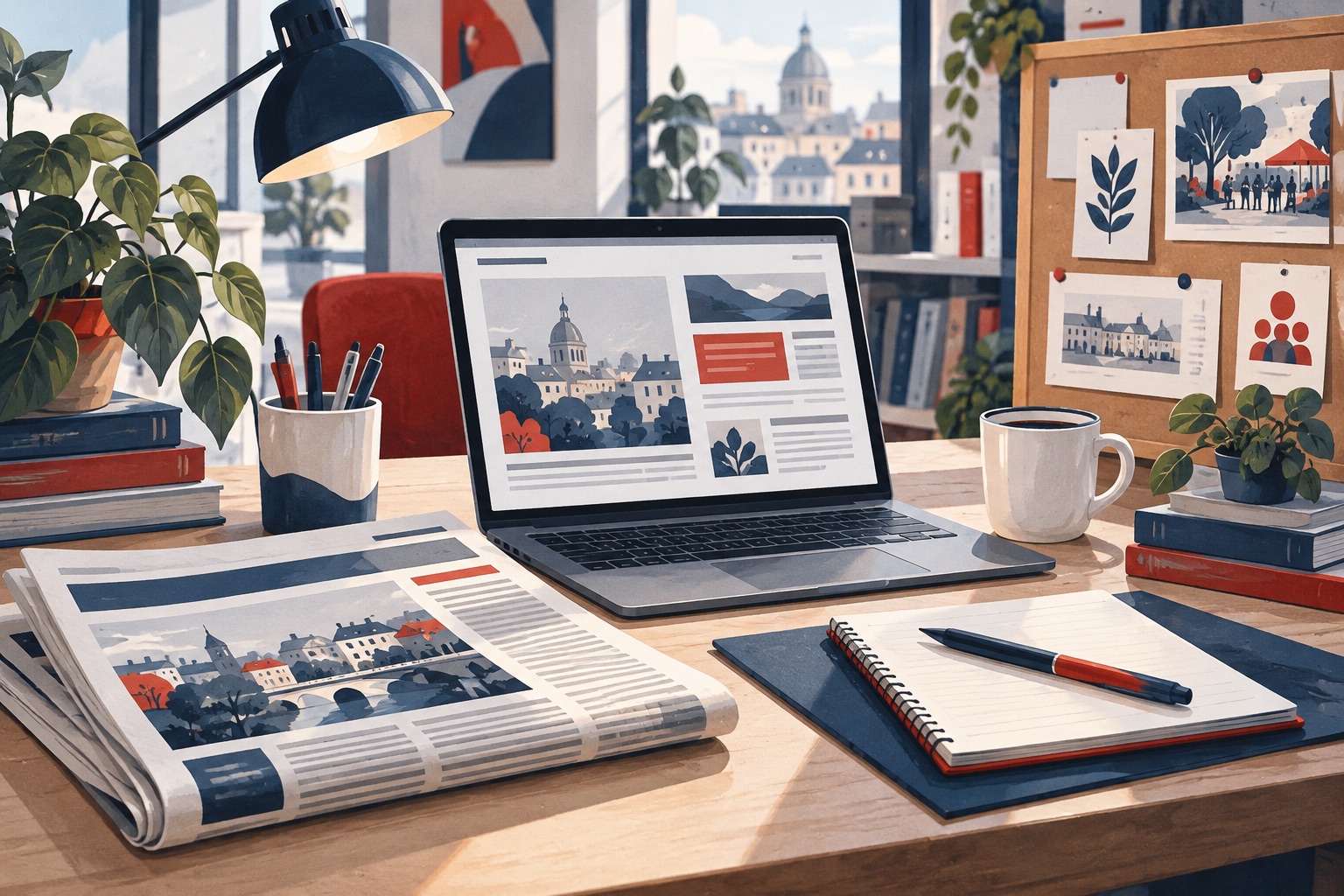 Illustration d’un média en ligne et d’un tableau d’initiatives
